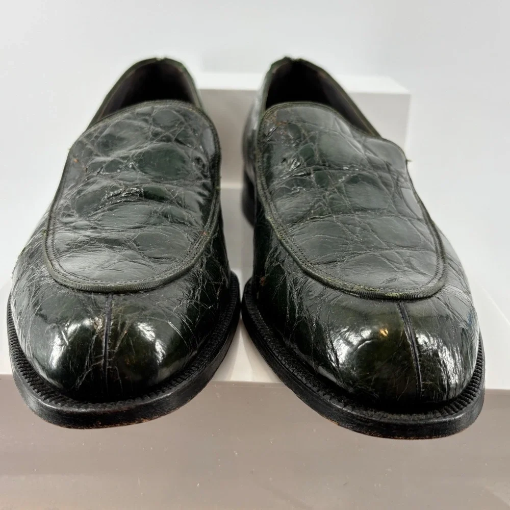 Vintage FootJoy Genuine Alligator Crocodile Loafer Green Exotic Leather Men 10.5